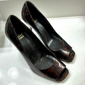Stuart Weitzman Patent Leather Leopard Peep toe w/Bow Pumps Sz. 7
